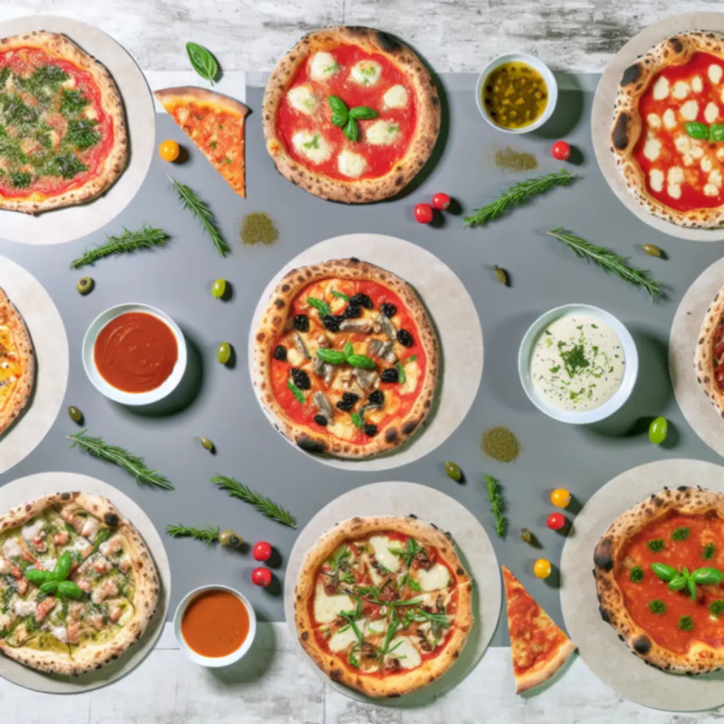 Változatos pizzák egy rusztikus, hangulatos környezetben tálalva