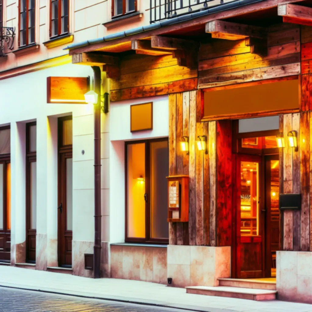 A Pizzastudiohub pizzeria hangulatos, kivilágított bejárata Budapesten.